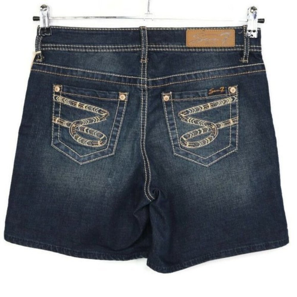 Seven7 Jean Shorts Distressed Stretch Embroidered Dark‎ 4